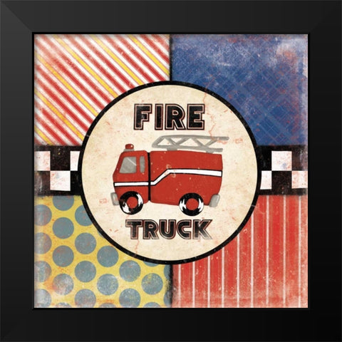 Fire Truck Black Modern Wood Framed Art Print by Grey, Jace