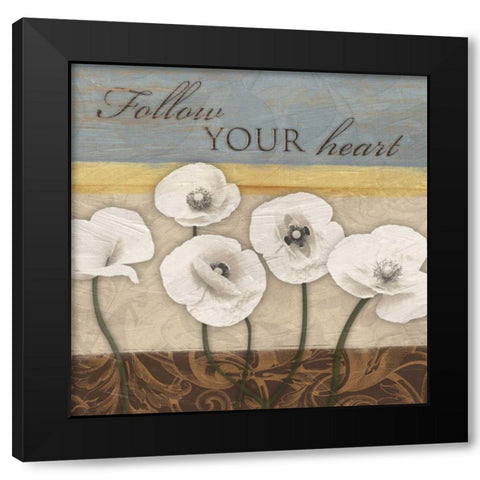 White Poppies Black Modern Wood Framed Art Print by Grey, Jace