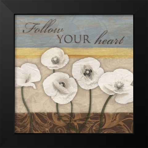 White Poppies Black Modern Wood Framed Art Print by Grey, Jace