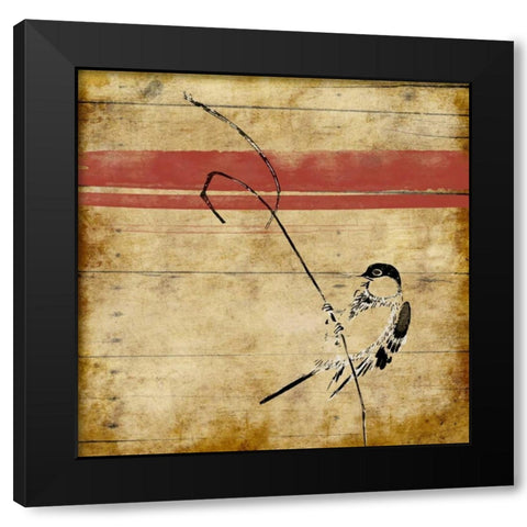 Wood Birds Stripe Black Modern Wood Framed Art Print with Double Matting by Grey, Jace