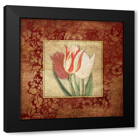 Red Border Floral B2 Black Modern Wood Framed Art Print with Double Matting by Grey, Jace