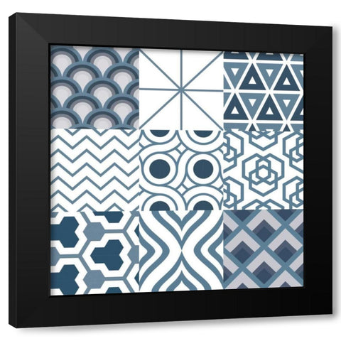 Geo 9Patch Blue Black Modern Wood Framed Art Print with Double Matting by Grey, Jace