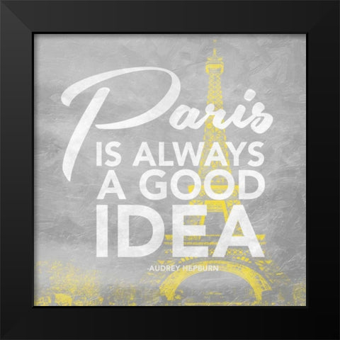 Paris yellow Black Modern Wood Framed Art Print by Grey, Jace