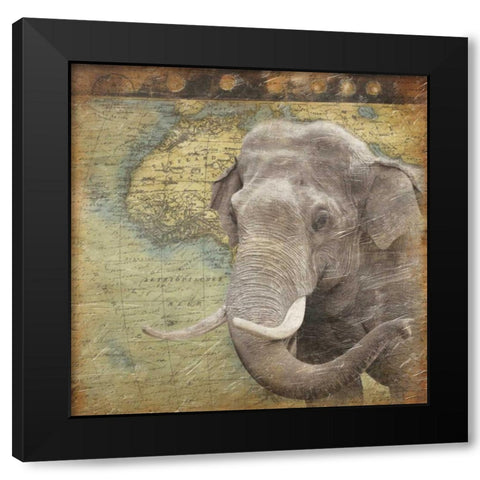 Elephant Travel Black Modern Wood Framed Art Print by Grey, Jace