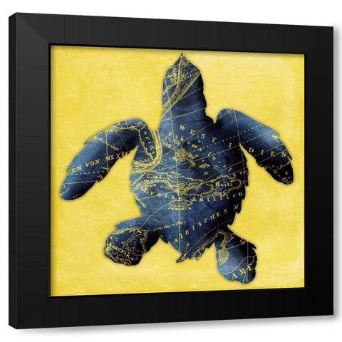 Map Turtle Y Indigo Black Modern Wood Framed Art Print with Double Matting by Grey, Jace