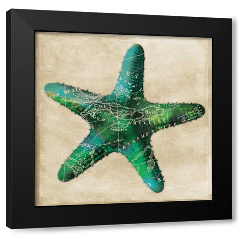 Map Starfish Black Modern Wood Framed Art Print by Grey, Jace