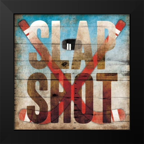 Slap shot Black Modern Wood Framed Art Print by Grey, Jace
