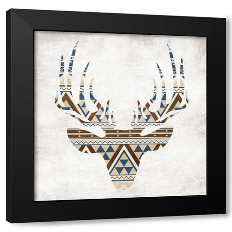 Aztec Deer No Background Black Modern Wood Framed Art Print with Double Matting by Grey, Jace