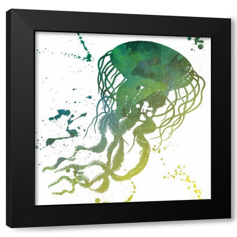 Jellyfish Splatter Black Modern Wood Framed Art Print with Double Matting by Grey, Jace