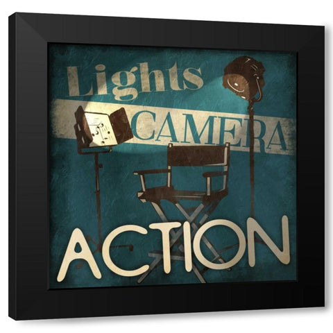 Lights Camera Action Black Modern Wood Framed Art Print by Grey, Jace