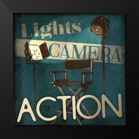 Lights Camera Action Black Modern Wood Framed Art Print by Grey, Jace