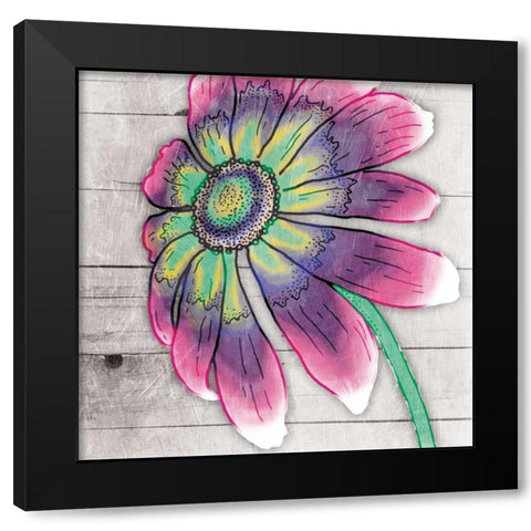 Fun Time Flower Black Modern Wood Framed Art Print with Double Matting by Grey, Jace