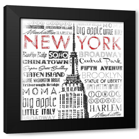 New York Words Mate Black Modern Wood Framed Art Print by Grey, Jace