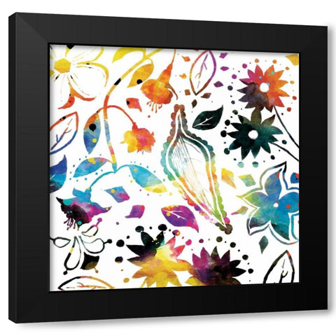 Colorful Florals Black Modern Wood Framed Art Print by Grey, Jace