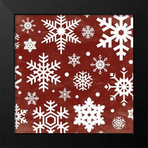 Red Snow Flakes Black Modern Wood Framed Art Print by Grey, Jace