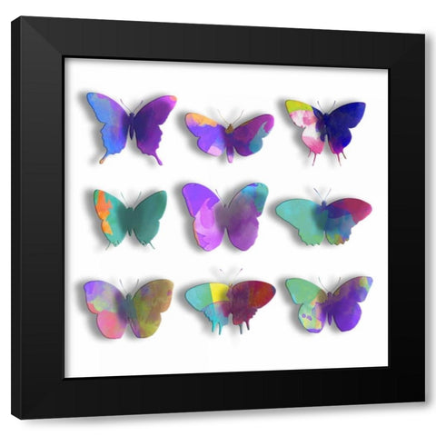 Watercolor Butterfly Pop Black Modern Wood Framed Art Print with Double Matting by Grey, Jace