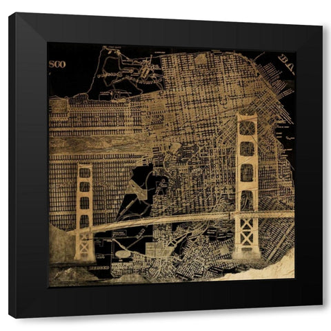 Golden Map Black Modern Wood Framed Art Print by Grey, Jace