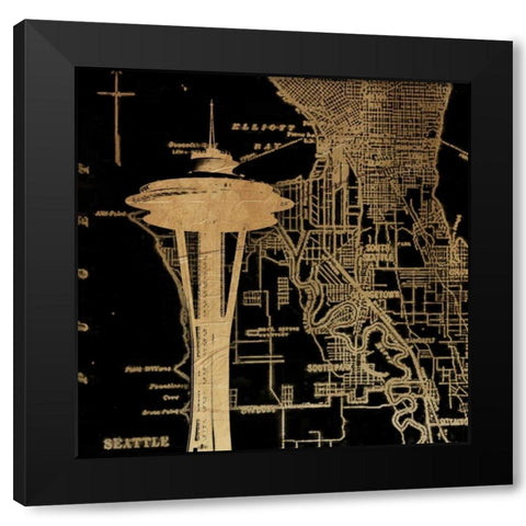 Needle Map Black Modern Wood Framed Art Print by Grey, Jace