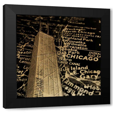 Chi Map Black Modern Wood Framed Art Print by Grey, Jace