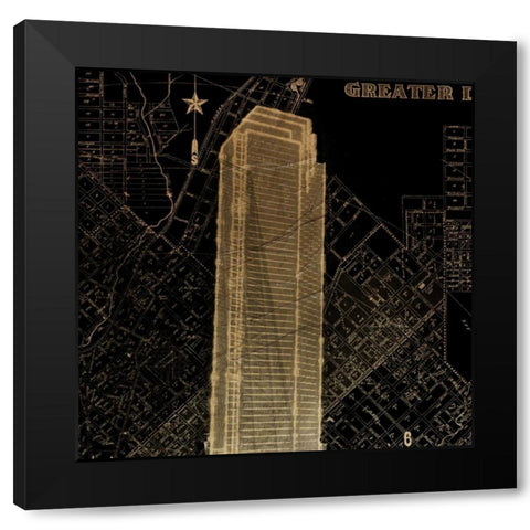 Dallas Map Black Modern Wood Framed Art Print by Grey, Jace