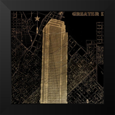 Dallas Map Black Modern Wood Framed Art Print by Grey, Jace