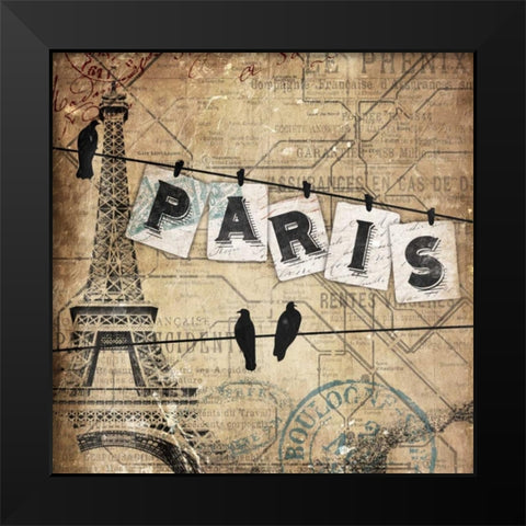Paris On The Line Black Modern Wood Framed Art Print by Grey, Jace