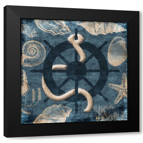 Steering Wheel Blue Black Modern Wood Framed Art Print by Grey, Jace