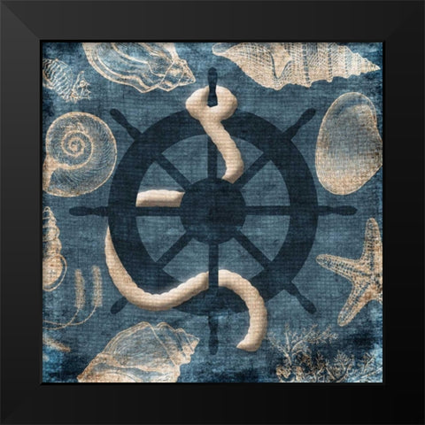 Steering Wheel Blue Black Modern Wood Framed Art Print by Grey, Jace