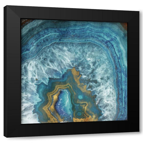 Gold Blue Flow Black Modern Wood Framed Art Print with Double Matting by Grey, Jace