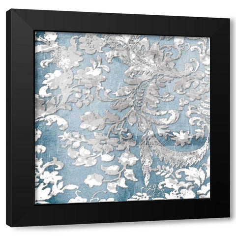 Silver Blue Floral Stamp Two Black Modern Wood Framed Art Print by Grey, Jace