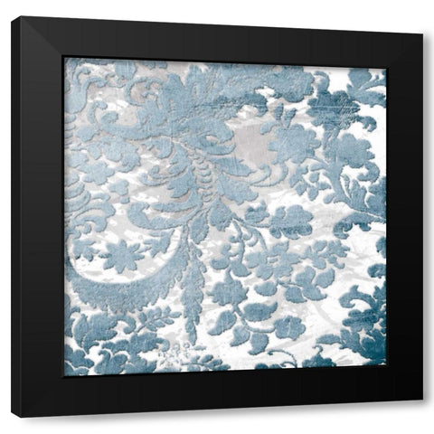 Blue Silver Floral Stamp Two Black Modern Wood Framed Art Print by Grey, Jace