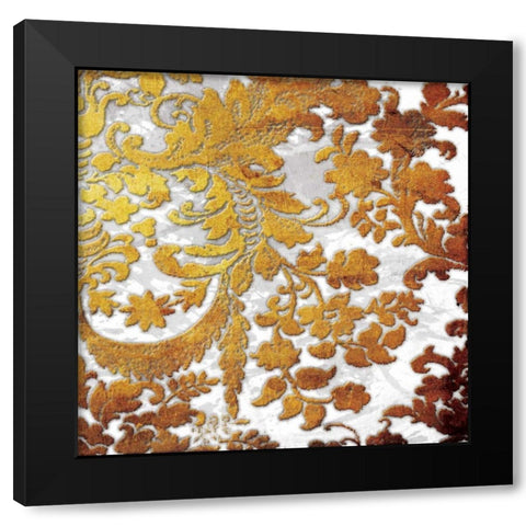 Gold Floral Stamp Two Black Modern Wood Framed Art Print by Grey, Jace