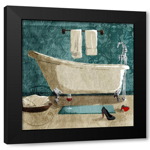 Teal Drink And Heals Bath Black Modern Wood Framed Art Print with Double Matting by Grey, Jace