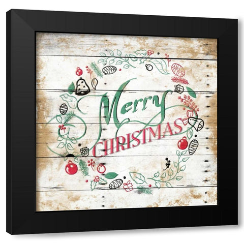 Merry Christmas Wreath Black Modern Wood Framed Art Print by Grey, Jace