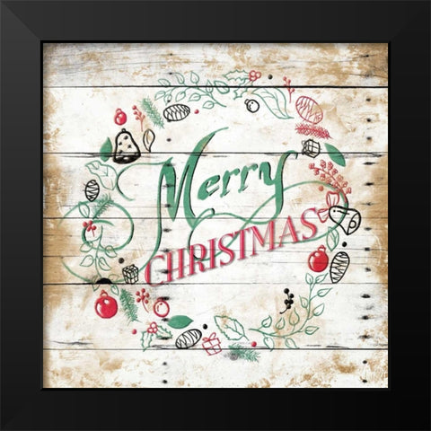 Merry Christmas Wreath Black Modern Wood Framed Art Print by Grey, Jace