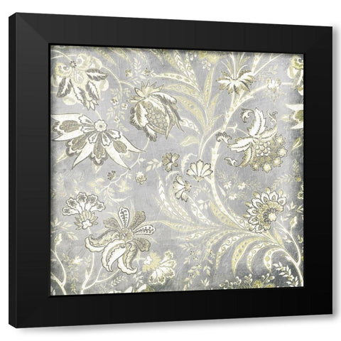 Grey Flower Pattern Black Modern Wood Framed Art Print with Double Matting by Grey, Jace