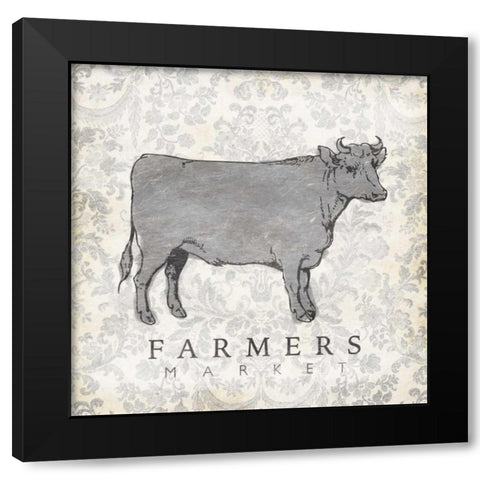 Cow Farmer Black Modern Wood Framed Art Print by Grey, Jace
