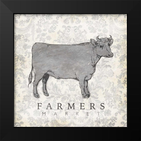 Cow Farmer Black Modern Wood Framed Art Print by Grey, Jace