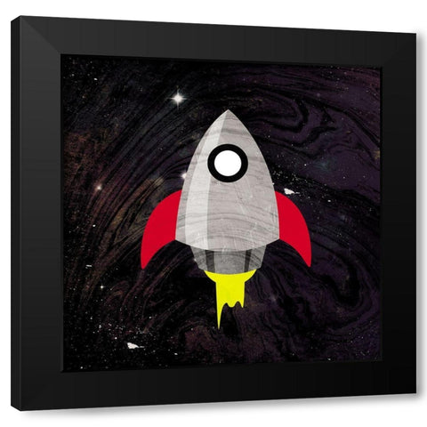 Spaceship Adventure Black Modern Wood Framed Art Print with Double Matting by Grey, Jace