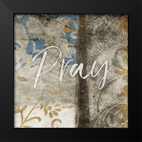 Pray Blue Black Modern Wood Framed Art Print by Grey, Jace