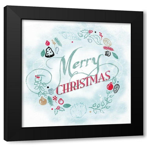 Coastal Christmas Wreath Black Modern Wood Framed Art Print by Grey, Jace