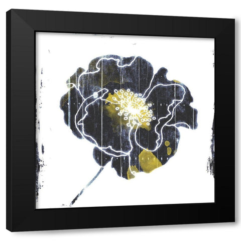 Flower With Blue Yellow Mate Black Modern Wood Framed Art Print with Double Matting by Grey, Jave