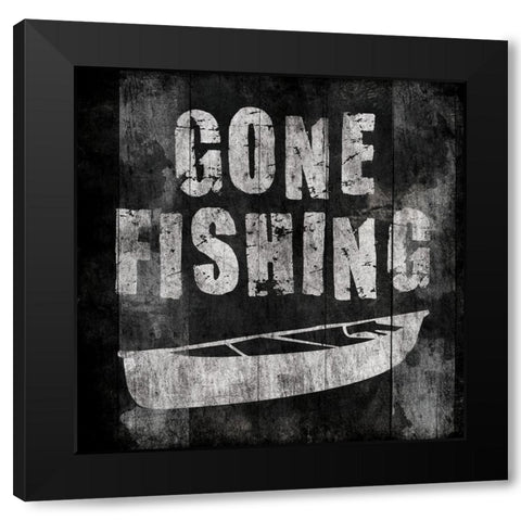 Gone Fishing Again Black Modern Wood Framed Art Print with Double Matting by Grey, Jace