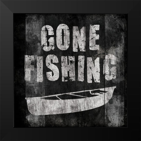 Gone Fishing Again Black Modern Wood Framed Art Print by Grey, Jace