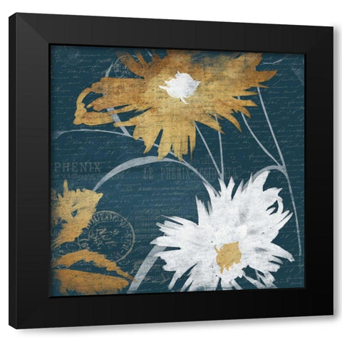 BLUE FLORAL SKETCH Black Modern Wood Framed Art Print with Double Matting by Grey, Jace