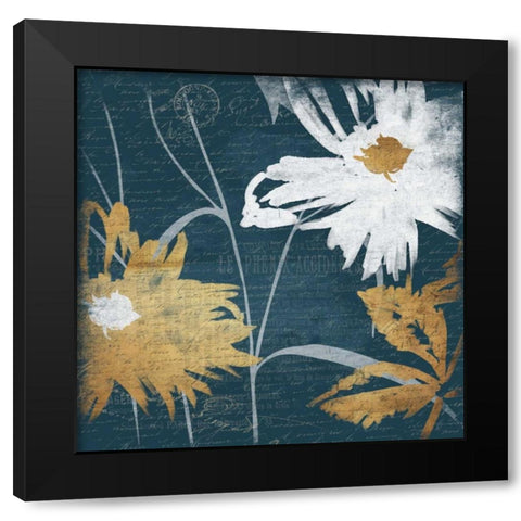 BLUE FLORAL SKETCH MATE Black Modern Wood Framed Art Print with Double Matting by Grey, Jace