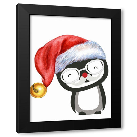 Santa Penguin Black Modern Wood Framed Art Print with Double Matting by Keith, Jesse