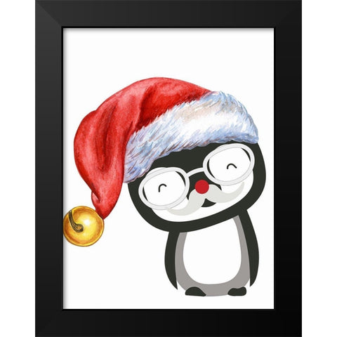 Santa Penguin Black Modern Wood Framed Art Print by Keith, Jesse