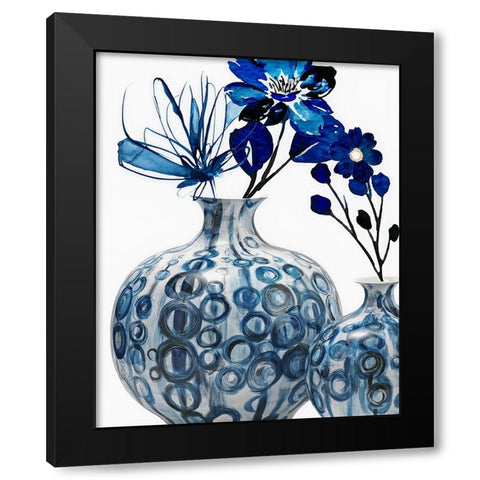 Blue Floral In Pots Black Modern Wood Framed Art Print by Keith, Jesse