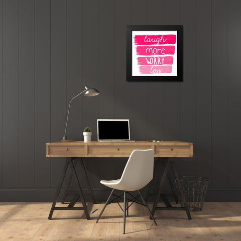Laugh More Black Modern Wood Framed Art Print by Matic, Jelena